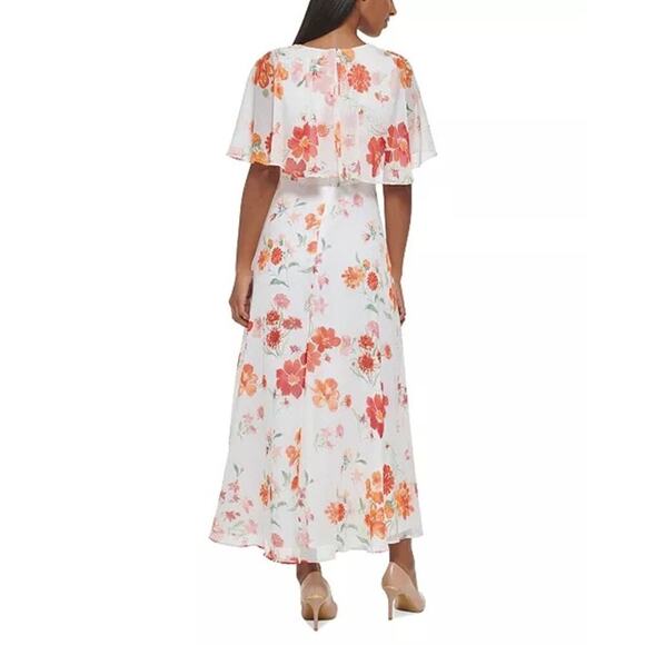 Calvin Klein floral Flutter sleeve Maxi dress white floral Sz 2 Feminine modest - Picture 2 of 12
